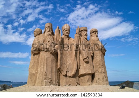 Gdansk, Poland - August 21, 2010: IV Plener sculptures made of sand. The festival is dedicated to the idea Solidarity of Nations - Human Solidarity.