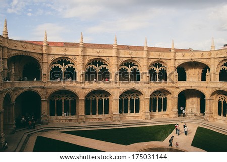 LISBON, PORTUGAL - OCTOBER 07, 2007: Saint Heronim monastery. Courtyard of the monastery in the district of Belem, Lisbon, Portugal.