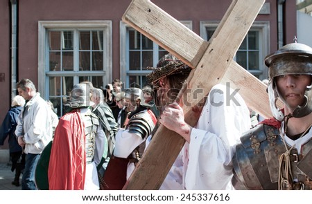 GDANSK, POLAND - APRIL 10, 2009: Anonymous actors play Mystery of the Passion of Jesus Christ. April 10, 2009. Gdansk, Poland.
