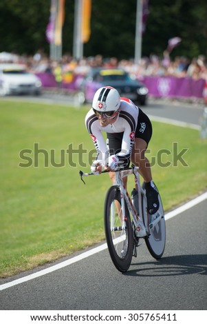 Professional cyclist Fabian Cancellara competing for Switzerland in the time trial at the London Olympics in 2012. Bushy Park, Middlesex, UK.