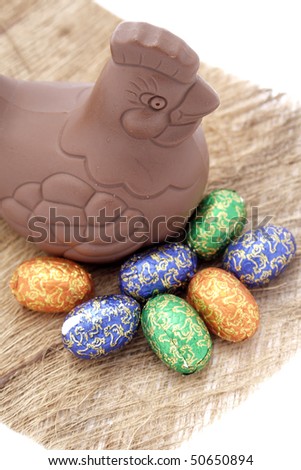Chocolate chicken and chocolate eggs