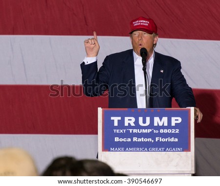 Donald J Trump, presidential candidate, at the Boca Raton, FL Rally on March 13th, 2016.