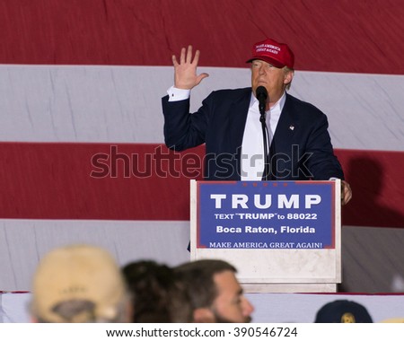 Donald J Trump, presidential candidate, at the Boca Raton, FL Rally on March 13th, 2016.