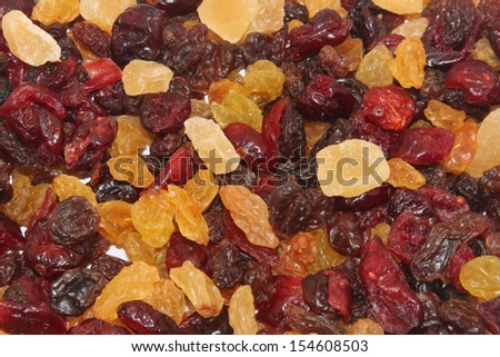 Close up of mixed dried fruit.