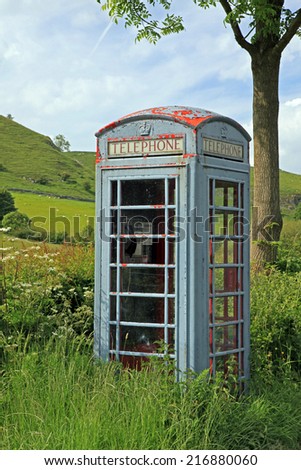 Old remote phone box in the Peak Districk National Park, England.