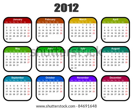 Yearly Calender 2012 on Colorful Calendar For 2012 Year Stock Photo 84691648   Shutterstock