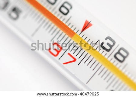 The thermometer scale is photographed by close up