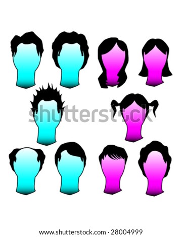 stock vector : Hairstyles and haircuts in vector silhouette - men and women