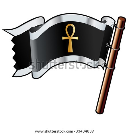 Ankh religious symbol on black, silver, and gold vector flag good for use on websites, in print, or on promotional materials