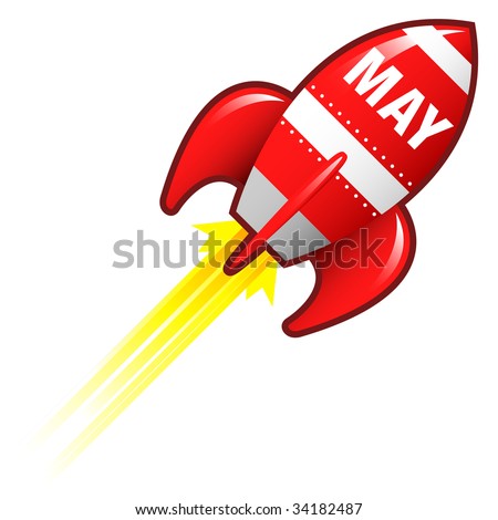 Print Month Calendar on May Month Calendar Icon On Red Retro Rocket Ship Illustration Good For