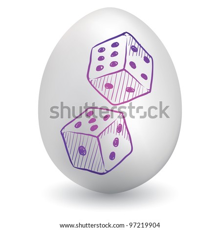 Doodle style gambling or gaming dice sketch on decorated holiday Easter Egg in vector format