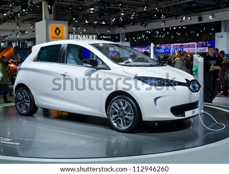 MOSCOW-SEPTEMBER 8: Electric Car Renault ZOE at the Moscow International Motor Show on September 8, 2012 in Moscow, Russia