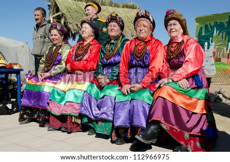 ULAN-UDE, RUSSIA - SEPTEMBER 15: Cultural program of the Baltic Economic Forum. Old women in costumes of Christian Believers at the folklore festival., September 15, 2012 in Ulan-Ude, Buryatia, Russia