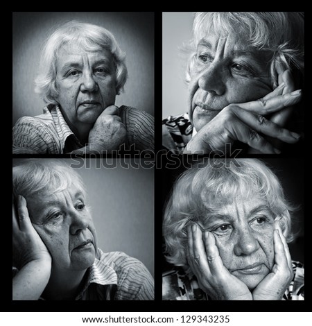 Old sad woman. Set