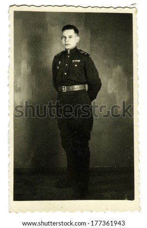 KURSK - CIRCA 1954: An antique photo shows studio portrait of a Red Army officer.