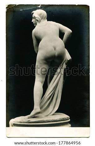 MOSCOW, RUSSIA - CIRCA 1900s: An antique photo shows an  ancient statue of a naked woman