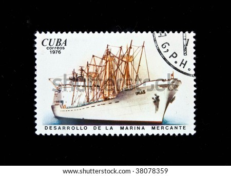 CUBA-CIRCA 1976: A stamp printed in CUBA shows the ship of the Cuban marine sea fleet, circa 1976. Series