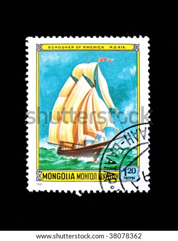 MONGOLIA-CIRCA 1981: A stamp printed in Mongolia shows the ancient sailing ship, circa 1981. Series