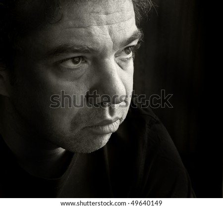 Sad man. Black and white portrait