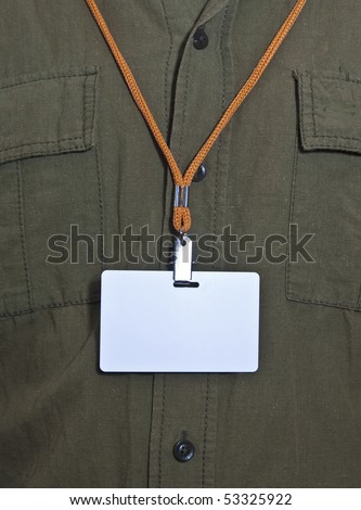 White Blank Badge with an orange strap on mens torso