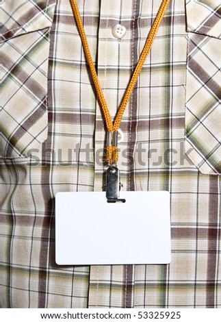 White Blank Badge with an orange strap on mens torso