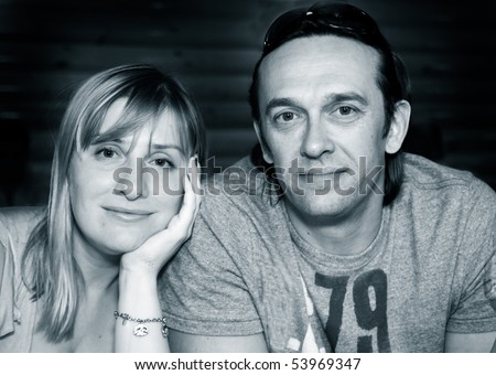 Happy family. Black and white portrait of husband and wife