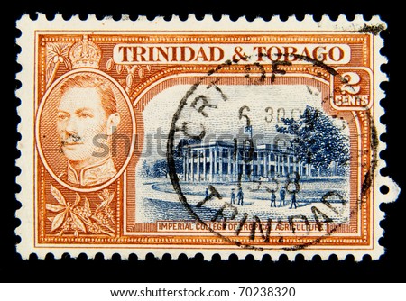 TRINIDAD AND TOBAGO - CIRCA 1938: A stamp printed in Trinidad and Tobago shows Imperial College of Tropical Agriculture, 1595, circa 1938