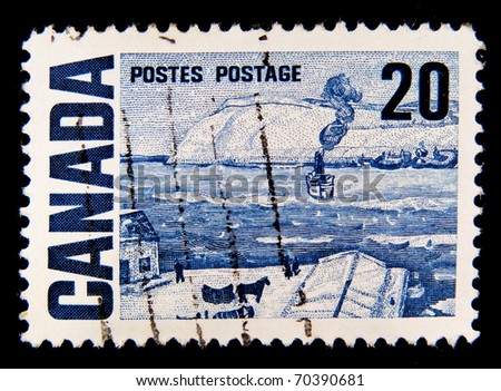 CANADA - CIRCA 1960s: A stamp printed in Canada showing  sea landscape and small craft, circa 1960s