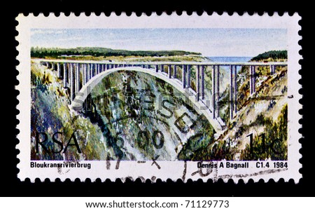 SOUTH AFRICA - CIRCA 1984: A stamp printed in South Africa shows Bridge over the mountain gorge in Bloukransrivierbrug, circa 1984