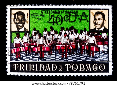 TRINIDAD AND TOBAGO - CIRCA 1969: A stamp printed in Trinidad and Tobago shows Calypso King and Road Marko King portraits, circa 1969