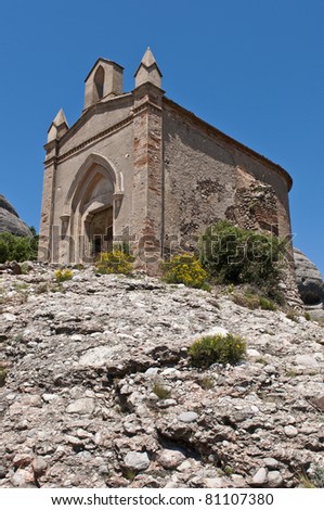 Monk hermit\'s cell near the monastery of Montserrat. Founded in 1025 Montserrat monastery is a place of pilgrimage for the faithful and tourists