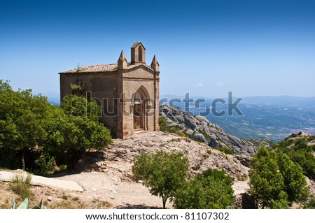 Monk hermit\'s cell near the monastery of Montserrat. Founded in 1025 Montserrat monastery is a place of pilgrimage for the faithful and tourists