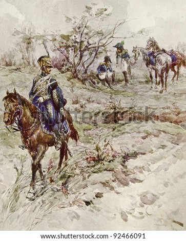 Cavalry detachment. Illustration by artist A.P. Apsit from book \
