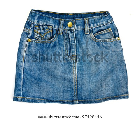 Blue denim mini skirt isolated on white background