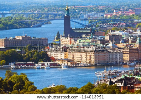 Scenic summer aerial panorama of the Old Town (Gamla Stan) in Stockholm, Sweden