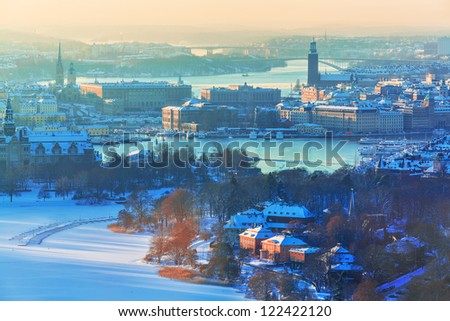 Winter aerial scenery of the Old Town (Gamla Stan) in Stockholm, Sweden