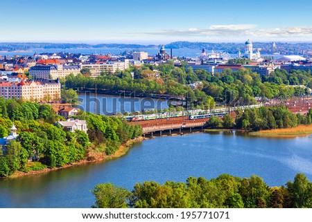Scenic summer aerial panorama of the Old Town architecture in Helsinki, Finland