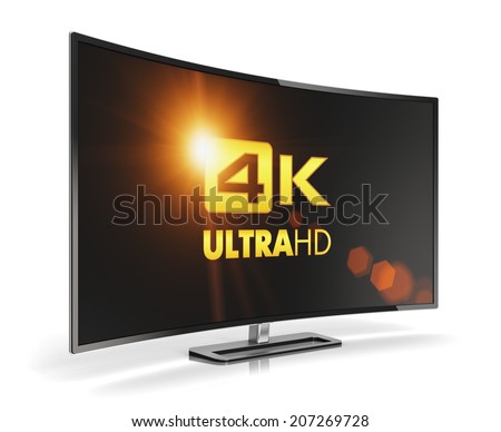 Creative abstract ultra high definition digital television screen technology concept curved 4K UltraHD TV or computer PC monitor display isolated on white background with reflection effect Creative abstract ultra high definition digital television screen technology concept curved 4K UltraHD TV or computer PC monitor display isolated on white background with reflection effect