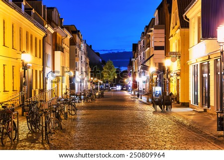 Scenic summer night view of the Old Town architecture of Greifswald, Mecklenburg region, Germany