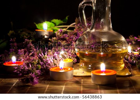 Tea candles, oil and lavender