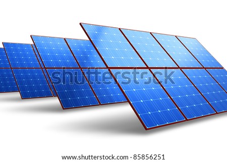 Rows of solar battery panels isolated on white background