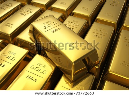 Macro view of rows of gold bars Macro view of rows of gold bars