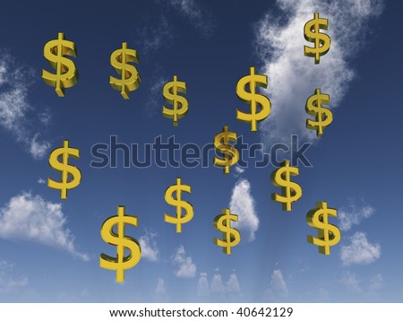 digital render of Dollar signs in front of a cloudy sky