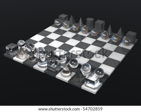 glass chess board and chess set