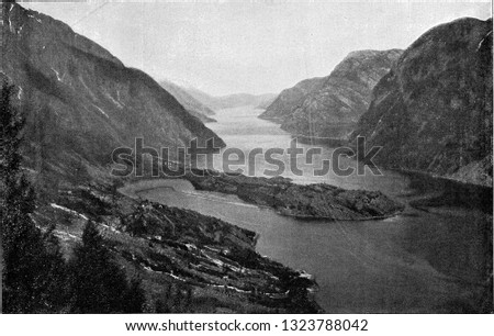 The Sorfjord, part of Hardangerfjord in Norway, vintage photo. From the Universe and Humanity, 1910.