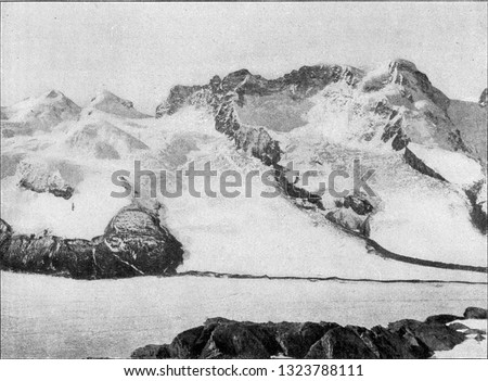 The Breithorn Glacier seen from the Gornergrat, vintage photo. From the Universe and Humanity, 1910.