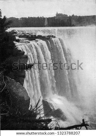 The fall of Niagara in North America, vintage photo. From the Universe and Humanity, 1910.