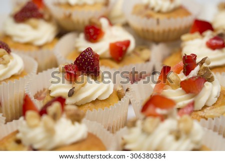 Group of homemade strawberry cupcakes