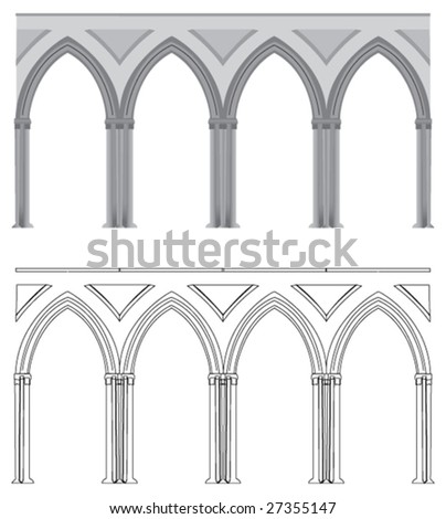 A vectorized Gothic style column, in vectorized lines or colored.