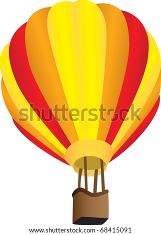 Three dimensional illustration of stripy hot air balloon, isolated on white background.